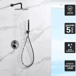 Colonne de Douche Encastrée Thermostatique Anti-Calcaire Black Gun Métal IMEX MONZA GTM039/BGM