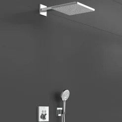 Colonne de douche encastrée thermostatique HANSGROHE ShowerSelect Square chromé + nettoyant Briochin