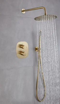 Colonne de douche encastrée thermostatique laiton brossé, Edouard Rousseau Wall
