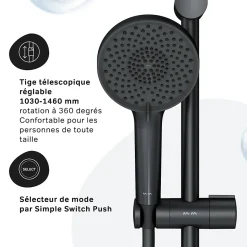 Colonne de douche et bain baignoire thermostatique Système de douche avec mitigeur thermostatique Noir, F07XA422 X-Joy AM.PM