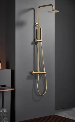 Colonne de douche externe CURVED Mitigeur monocommande Or brosséChroméNoir matCanon de fusilOr brosséOr rose brossé Colonne de do