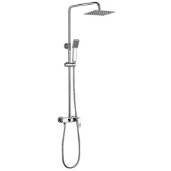 Colonne de douche extra-longue monocommande, carrée, 100-150 cm, finition chrome poli, en laiton Kibath