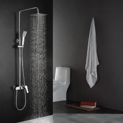 Colonne de douche extra-longue monocommande, carrée, 100-150 cm, finition chrome poli, en laiton Kibath