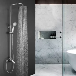 Colonne de douche extra-longue SIX ronde monocommande, 100-150 cm, finition chrome poli, en laiton Kibath