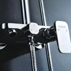 Colonne de douche extra-longue monocommande DUA ronde, 100-150 cm, finition chrome poli, en laiton Kibath