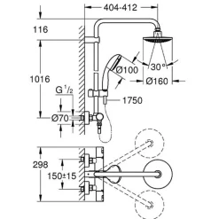 Colonne de douche Grohe Vitalio Start System 160 avec nettoyant robinetterie Grohe GrohClean