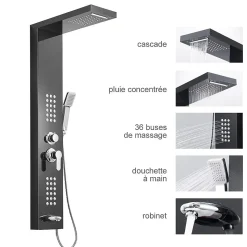 Colonne de douche hydromassante LULY 4 jets + 1 robinet Noir - Saniverre