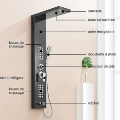 Colonne de douche hydromassante LULY 4 jets + 1 robinet Noir - Saniverre
