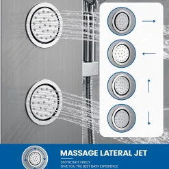 Colonne de Douche Hydromassante Panneau de douche Chromé en Inox Laiton Murale Système de Douche Digitale Multifonctionnel