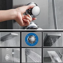 Colonne de Douche Hydromassante Panneau de douche Chromé en Inox Laiton Murale Système de Douche Digitale Multifonctionnel