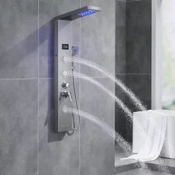 Colonne de Douche Hydromassante Panneau de douche Chromé en Inox Laiton Murale Système de Douche Digitale Multifonctionnel