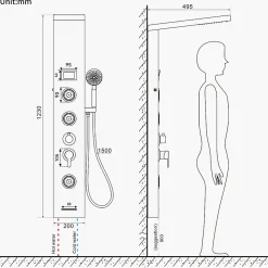Colonne de Douche Hydromassante Panneau de douche Chromé en Inox Laiton Murale Système de Douche Digitale Multifonctionnel