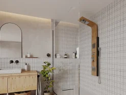 Colonne de douche hydromassante, pluie tropicale et panneau en bambou - 22 x 145 cm - DALIMA