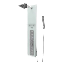 Colonne de douche hydromassante mécanique avec pommeau + douchette + flexible, blanc, Galedo Crystal