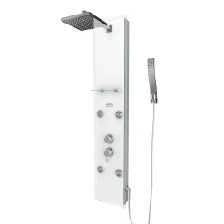 Colonne de douche hydromassante mécanique avec pommeau + douchette + flexible, blanc, Galedo Glass