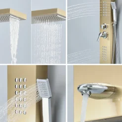 Colonne de douche hydromassante LULY 4 jets + 1 robinet Or - Saniverre