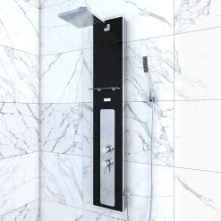 Colonne de douche hydromassante mécanique avec pommeau + douchette + flexible, noir, Galedo Crystal