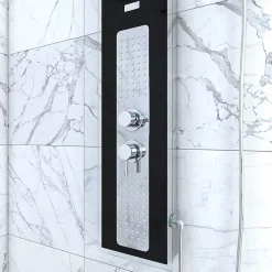 Colonne de douche hydromassante mécanique avec pommeau + douchette + flexible, noir, Galedo Crystal