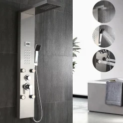 Colonne de Douche Hydromassante Panneau de douche Chromé en Inox Laiton Murale Système de Douche Digitale Multifonctionnel