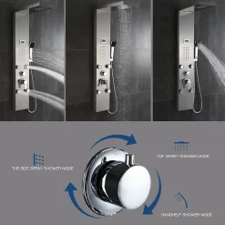 Colonne de Douche Hydromassante Panneau de douche Chromé en Inox Laiton Murale Système de Douche Digitale Multifonctionnel