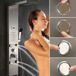 Colonne de Douche Hydromassante Panneau de douche Chromé en Inox Laiton Murale Système de Douche Digitale Multifonctionnel