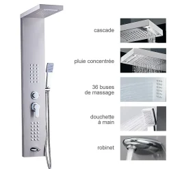 Colonne de douche hydromassante LULY 4 jets + 1 robinet Gris - Saniverre