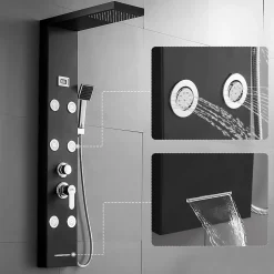Colonne de Douche Hydromassante Panneau de douche Chromé en Inox Laiton Murale Système de Douche Digitale Multifonctionnel