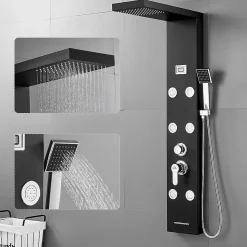 Colonne de Douche Hydromassante Panneau de douche Chromé en Inox Laiton Murale Système de Douche Digitale Multifonctionnel