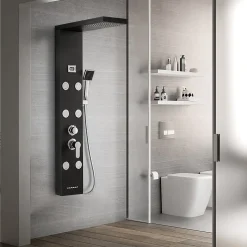 Colonne de Douche Hydromassante Panneau de douche Chromé en Inox Laiton Murale Système de Douche Digitale Multifonctionnel