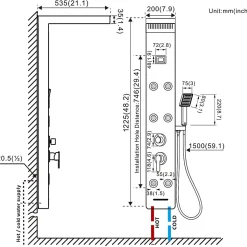 Colonne de Douche Hydromassante Panneau de douche Chromé en Inox Laiton Murale Système de Douche Digitale Multifonctionnel