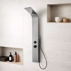 Colonne de douche hydromassante mécanique avec pommeau + douchette + flexible finition gun metal Essebagno Esseflat