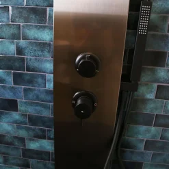 Colonne de douche hydromassante mécanique avec pommeau + douchette + flexible finition gun metal Essebagno Esseflat