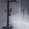 Colonne de Douche Hydromassante Thermostatique Noir avec LED et Affichage Numérique, Ensemble Complet avec Étagère de Rangement