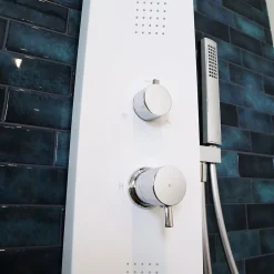 Colonne de douche hydromassante mécanique avec pommeau + douchette + flexible blanc Essebagno Esseflat
