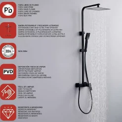 Colonne de douche mécanique avec barre extensible SKY BATH noir mat PVD Inox S304 série ARMY