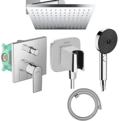 Colonne de douche mécanique HANSGROHE Vernis Shape Douche de tête Vernis Shape Flexible Designflex Douchette Pulsify chromé