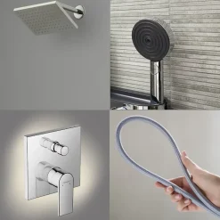 Colonne de douche mécanique HANSGROHE Vernis Shape Douche de tête Vernis Shape Flexible Designflex Douchette Pulsify chromé