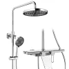 Colonne de Douche Mécanique avec Étagère 40 cm et Cascade Douchette 5 Jets et Jet Pluie Hauteur Réglable 940 a 1200 mm Chromé