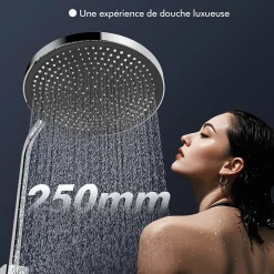 Colonne de Douche Mécanique avec Étagère 40 cm et Cascade Douchette 5 Jets et Jet Pluie Hauteur Réglable 940 a 1200 mm Chromé