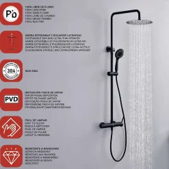 Colonne de douche mécanique avec barre extensible SKY BATH noir mat PVD Inox S304 série ROCK