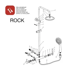 Colonne de douche mécanique avec barre extensible SKY BATH noir mat PVD Inox S304 série ROCK