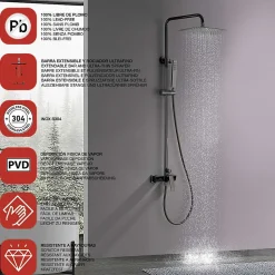 Colonne de douche mécanique avec barre extensible SKY BATH noir cristal PVD série INFINITE