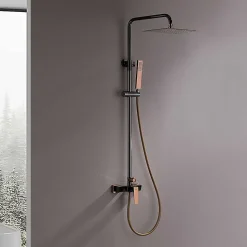Colonne de douche mécanique avec barre extensible SKY BATH noir cristal et or rose PVD série INFINITE