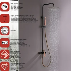 Colonne de douche mécanique avec barre extensible SKY BATH noir cristal et or rose PVD série INFINITE