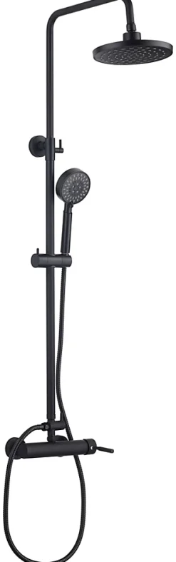 Colonne de douche mécanique avec pommeau + douchette 5 jets + flexible + barre réglable, noir, Edouard Rousseau Hera
