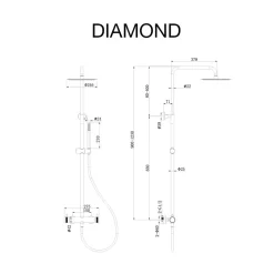 Colonne de douche mécanique avec barre extensible SKY BATH or brossé PVD série DIAMOND