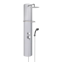 Colonne de douche mécanique avec pomme de tête, douchette et flexible, en aluminuim anodisé gris, Valentin Totmy