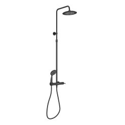 Colonne de douche mécanique avec pommeau + douchette 2 jets + flexible + barre réglable, noir mat, Galedo Arty