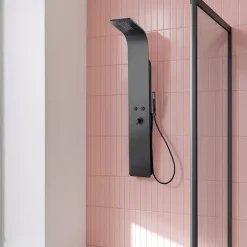 Colonne de douche mécanique avec pommeau + douchette + flexible noir Essebagno Esseflat
