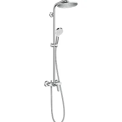 Colonne de douche mécanique chrome avec pommeau rond + douchette 1 jet + flexible, Hansgrohe Crometta S 240